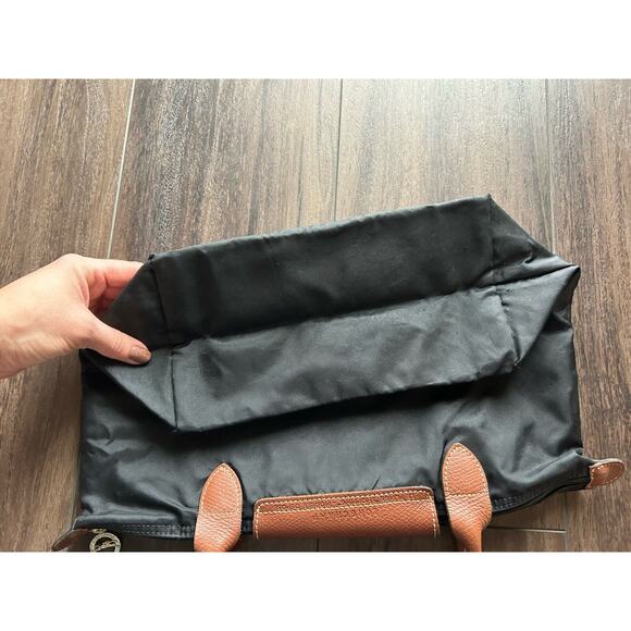 Longchamp Paris Black Brown Leather Le Pliage Shopping Modele Depose Bag Tote - Picture 10 of 15